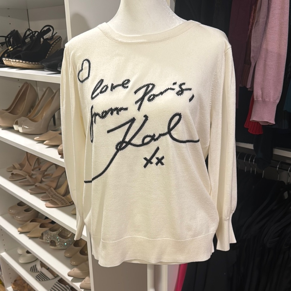Karl Lagerfeld Cream Script Sweater